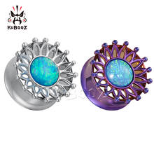 Kubooz tampões de ouvido de opala, tampões de orelha de flor de aço inoxidável fashion, extensores, joias de piercing corporal, brincos expansores de túneis 2024 - compre barato