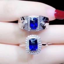 Conjunto de anillos de zafiro Natural para pareja, sortija para amantes, sortija para dedo, Plata de Ley 925, zafiro azul real Natural 2024 - compra barato