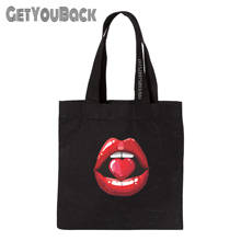 Bolso de compras con estampado gráfico de labios para mujer, bolsa de hombro de lona Ulzzang Eco de gran capacidad, color rojo, Harajuku 2024 - compra barato
