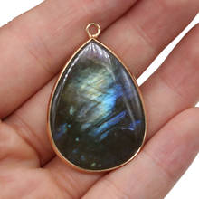 2 pçs pedra natural gota de água forma flash labradorite encantos pingentes para nacklace pulseira acessórios jóias fazendo 22x40mm 2024 - compre barato