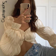 Cryptographic Lantern Sleeve Ruched Top and Blouse Shirts 2020 Off Shoulder Fashion Button Sexy Women Tops Shirt Blouses Elegant 2024 - buy cheap