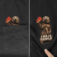 Camiseta de algodón a la moda para hombres y mujeres, camisa con estampado de oso de bolsillo con barra de Chocolate, Tops divertidos de algodón negro 2024 - compra barato
