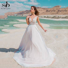 Пляжное свадебное платье 2020 простое кружевное платье на тонких бретельках для невесты в стиле бохо сексуальное свадебное платье с аппликацией на заказ Vestidos de novia 2024 - купить недорого