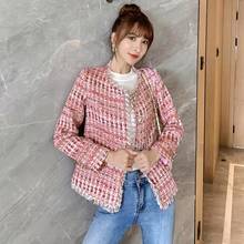 Women Jacket Coat 2019 High quality Tweed Tassel Pink Single-Breasted Long Sleeve Ladies O-Neck Coat Casual Runway Outerwear 2024 - buy cheap