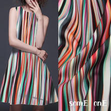 Stripe Printed Stretch Fabric Rainbow Space Cotton Air Layer DIY Decor Coat Cheongsam Skirt Dress Clothing Designer Fabric 2024 - buy cheap