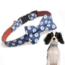 MGKPET Bow Tie Dog Collar Cute Flower Patterns Plaid Sturdy Soft Cotton&Leather Pet Collars for Medium Large Dogs Adjustable 2024 - buy cheap