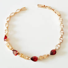 Luxury Women Bracelet 585 Rose Gold Color Jewelry Trendy Hand Link Bracelet Heart Shape Red Stone Cuff Fashion Bracelets 2024 - buy cheap