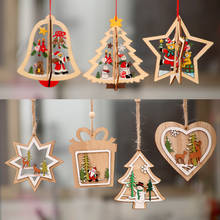 1Pcs Wooden Christmas Decoration Xmas Tree Pendant 3D Embellishments Hanging Home New Year Party Bauble Decoration 2024 - buy cheap