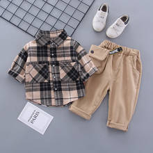 Conjunto de ropa a cuadros para niños pequeños, conjunto de camisa y pantalón con bolsa, otoño e invierno, 2 uds., 2021 2024 - compra barato