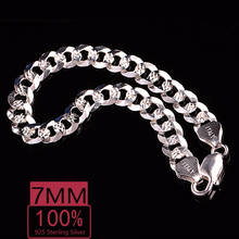 100% Real 925 sterling silver Bracelet 7mm width silver Bracelet Jewelry Men Bracelet 19cm length Chains Bracelet Jewelry Gift 2024 - buy cheap