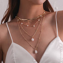 Винтажное многослойное ожерелье-чокер на шею с подвеской для женщин модное Золотое жемчужное ожерелье, колье, ювелирные изделия аксессуары 2024 - купить недорого