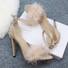 Women's Fur Sandal 2021 Summer Ladies Sexy Thin High Heels Female Outdoor Party Ankle Buckle Pumps Women Casual Shoes Plus Size 2024 - buy cheap