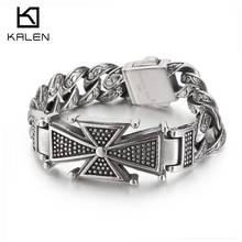 15mm Cross Charm Bracelet Men's Stainless Steel 316L Curb Cuban Rock Bracelets Fashion Gift 2024 - buy cheap