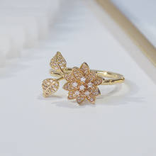 14k Real Gold Plated Fashion Jewelry Micro-inlaid Zircon 3D Flower Exquisite Open Ring Shine Holiday Party Daily Elegant Ring 2024 - buy cheap