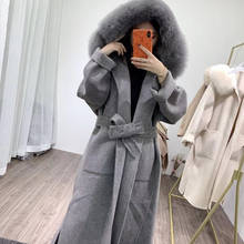 MENINA BONITA Real Fur Coat Winter Jacket Women Natural Fox Fur Collar Hood Cashmere Wool Blends x-Long Outerwear Streetwear 2024 - buy cheap