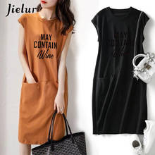 Jielur-camisetas con estampado de letras para mujer, ropa de calle elegante sin mangas de color negro y caqui, Harajuku, 2021 2024 - compra barato