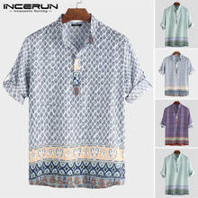 INCERUN 2021 Men Bohemian Hawaiian Shirt Print Loose Stand Collar Half Sleeve Tops Camisa Beach Casual Shirts Men Pullovers 5XL 2024 - buy cheap