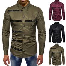 Men's long-sleeved shirt new fashion gothic diamond-studded long-sleeved shirt performance costume 2024 - buy cheap