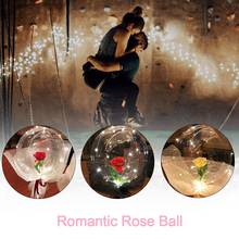 Balão luminoso de led, espuma transparente redonda, buquê de rosa, bola de aniversário, festa, casamento, presente de natal para meninas 2024 - compre barato