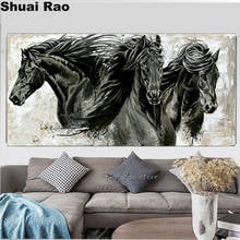 Large 5D Diamond Painting kits black horse Diamond Embroidery sale full square round drill DIY Mosaic diamond picture animal art 2024 - buy cheap