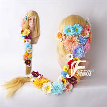 Princess Cosplay Wig Blonde Braid Hair Long Golden Braid Hair With 30 Piece Flowers For Women Halloween Party 2024 - buy cheap