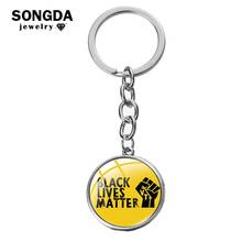 SONGDA Yellow Slogan Black Lives Matter Charm Keychain Afro Power Raised Fist Key Ring Cartoon Pattern Glass Cabochon Key Chain 2024 - buy cheap