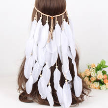 Diadema de plumas indios bohemias, tocado de cuerda para el pelo, tocado Tribal Hippie Party 2024 - compra barato