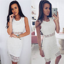 Lace Patchwork Summer Dress Sexy Sleeveless O-Neck Mini Dress Solid Color Slim Fit Tank Dress Elegant Lady Party Dress 2024 - buy cheap