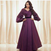 Roxo muçulmano vestidos de noite a linha com decote em v mangas compridas formal dubai saudita árabe longo vestido de noite 2024 - compre barato