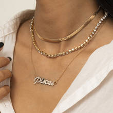Simples retro jóias com plana cobra garra corrente multi-camada personalidade incrustada strass carta pingente colar para o sexo feminino 2024 - compre barato