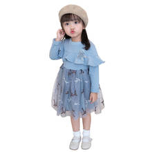 Vestido de estilo coreano para niñas, ropa de manga larga con bordado de flores, malla de algodón, línea A 2024 - compra barato