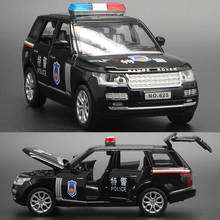 Coche de policía de alta simulación Range Rover SUV, vehículo todoterreno para niños, modelo de juguete de aleación, música ligera, coche extraíble para regalos, 1:32 2024 - compra barato