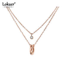 Lokaer 2 Layers Stainless Steel Necklace Twist Laps & CZ Crystal Pendant Rose Gold Color Chain Fashion Gift N18282 2024 - buy cheap