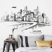 Pegatinas de pared de edificios de ciudad Retro, Mural de Arte de PVC negro DIY para sala de estar, sofá, decoración, calcomanía de fondo 2024 - compra barato