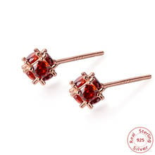 Exquisite 8 Red Stones Cube Stud Earring Rose Gold Color Real Silver Small Earrings for Women Girls 2024 - buy cheap