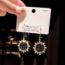 Earrings For Women 925 Needles Sun flower Dangle Earring Sparkling Blue Rhinestone Stainless Steel Jewelry Drop Shipping 2024 - buy cheap