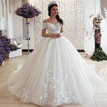 2020 novo vestido de baile elegante vestido de noiva vestido de casamento robe de mariee rendas up com apliqued princesa vestido de casamento 2024 - compre barato