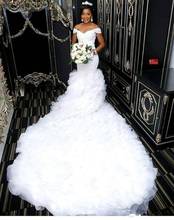 Vestidos de novia de sirena de tul con hombros descubiertos, corpiño de encaje, cola larga, estilo africano, hecho a medida, 2021 2024 - compra barato