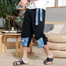 Pantalones Kimono de lino para hombre, ropa tradicional china, pantalones japoneses de pierna ancha, holgados, Hippie, FF2820 2024 - compra barato