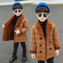 Velvet thick Winter boys Cotton Long Jackets Kid's Outerwear Clothes Toddler Children Casual Turn-down Collar Plaid Woolen Coat 2024 - buy cheap