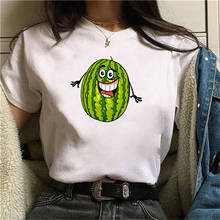Camiseta feminina ulzzang harajuku, camiseta gráfica engraçada com estampa de melância, gola redonda, camisa casual para mulheres 90s 2024 - compre barato