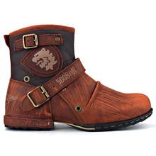 Genuine Leather Men Ankle Boots Retro Style Cowboy Chukka Boots Zipper-up Motorcycle Boots Men  Western Boots Color Red Brown 2024 - buy cheap