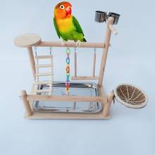 Carrinhos de brinquedo para pássaros, escada de madeira com bandeja, copos de alimentação, balanço para pássaros, brinquedos de exercício para pássaros 2024 - compre barato