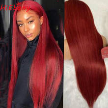 HiEbony человеческие волосы Синтетические волосы на кружеве парики предварительно темно-красные прямые Синтетические волосы на кружеве парики Волосы Remy 13x6 фронта шнурка с детскими волосами 2024 - купить недорого