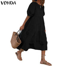 VONDA Loose Maxi Dress Plus Size Solid Color Lantern Sleeve Dresses Casual Party Sundress Beach Bohemian Vestidos Femme Robe 2024 - buy cheap