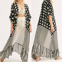 2022 Casual Plaid Striped Patchwork Printed Half Sleeve Plus Size Summer Beach Wear Long Kimono Cardigan Women Tops Blouses N980 2024 - buy cheap