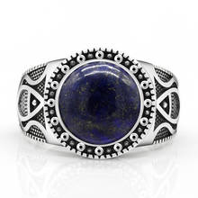 Real antique Turkish ring in pure 925 sterling silver with lapis lazuli men's onyx colorful punk rock jewelry 2024 - buy cheap