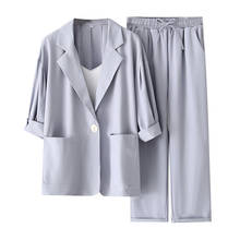 New Office Single Button Suits+pant Female Two Piece Sets Long Sleeve Blazer And High Waist Trousers LAdy Solid Large Size Suit 2024 - buy cheap