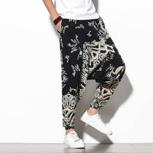 Cotton Linen Dragon Printed Harem Pants Men Joggers Men's Pants Korean Style Streetwear Men's Casual Pants Hip Hop M-5XL 2022 2024 - buy cheap