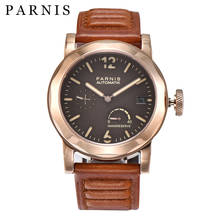 Parnis-reloj automático de 44mm para hombre, pulsera mecánica de reserva de energía, correa de cuero marrón, con caja de regalo, color café 2024 - compra barato